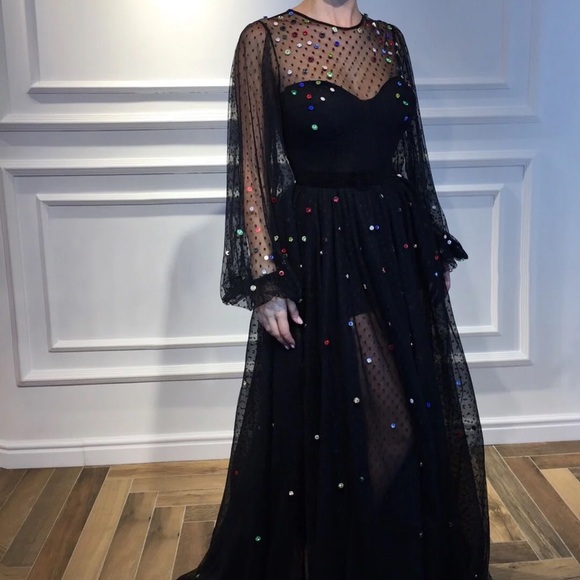 Matoshi Boutique Gem Embellishment Tulle Black Gown Tag Attached - Picture 3 of 9